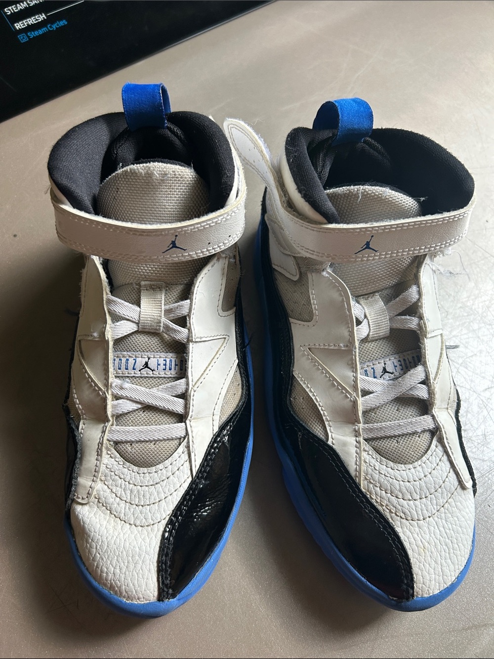 Jordan Kids White, Black & Blue High-Top Sneakers